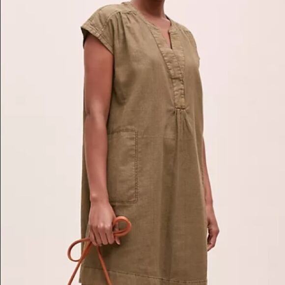 Anthropologie Dresses & Skirts - Anthropologie Womens Army Green Kimber Tunic Shift Dress Linen Cotton Pockets XS